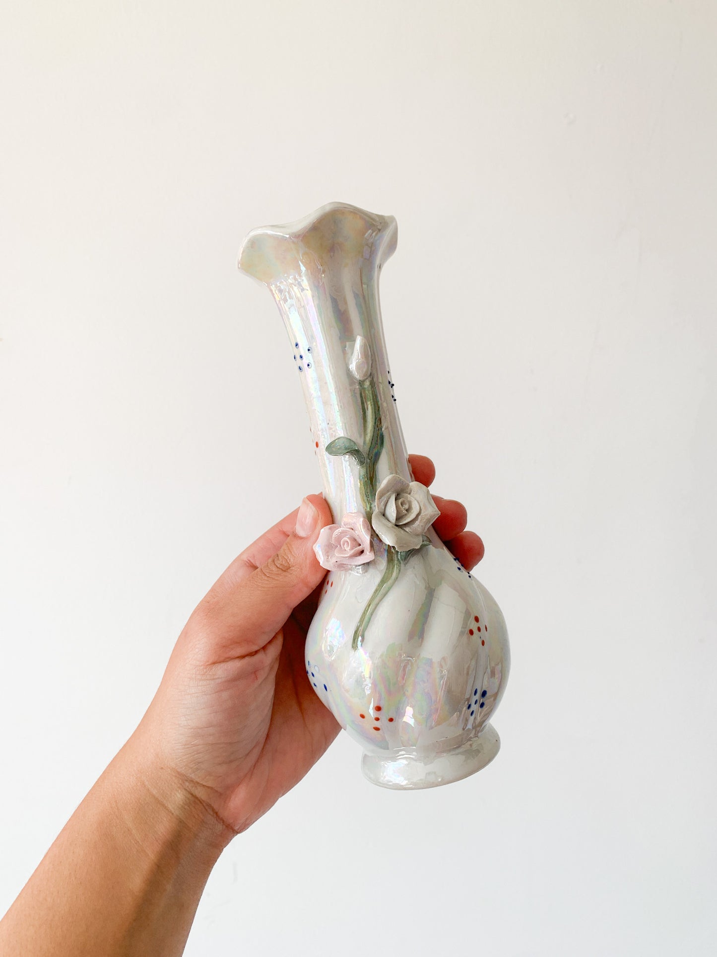 c.1998 Iridescent Floral Stem Vase