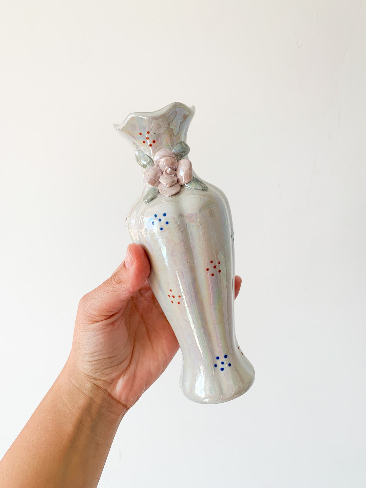 c.1998 Iridescent Floral Stem Vase