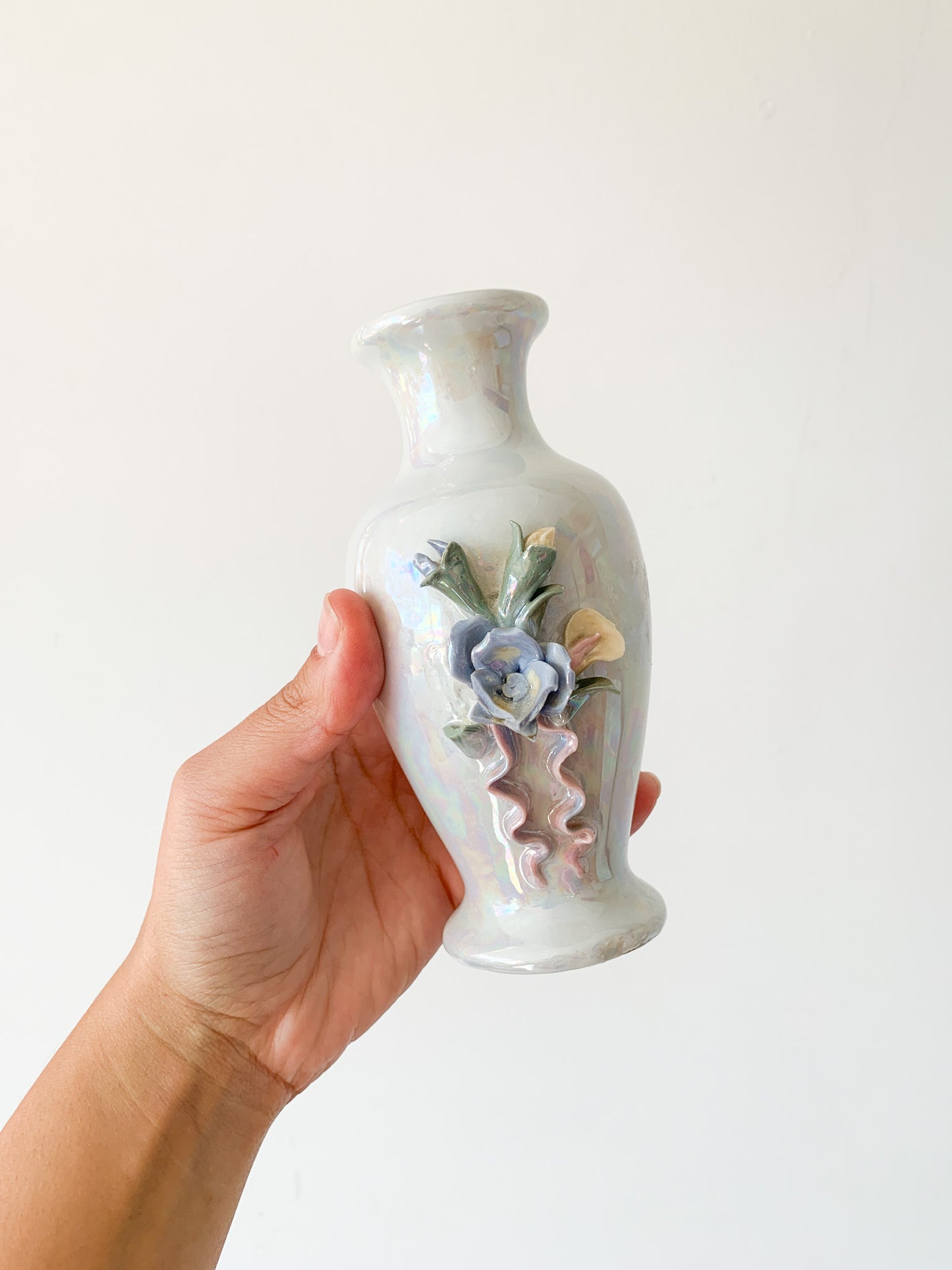 c.1998 Iridescent Floral Stem Vase