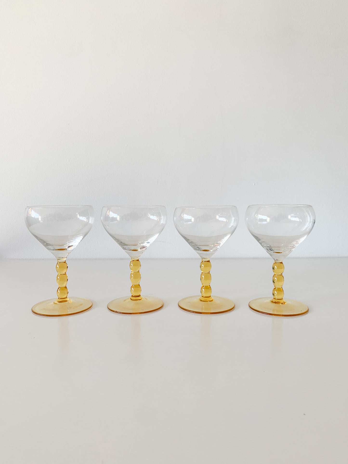 Vintage Amber Bubble Stem Glasses set of 4.