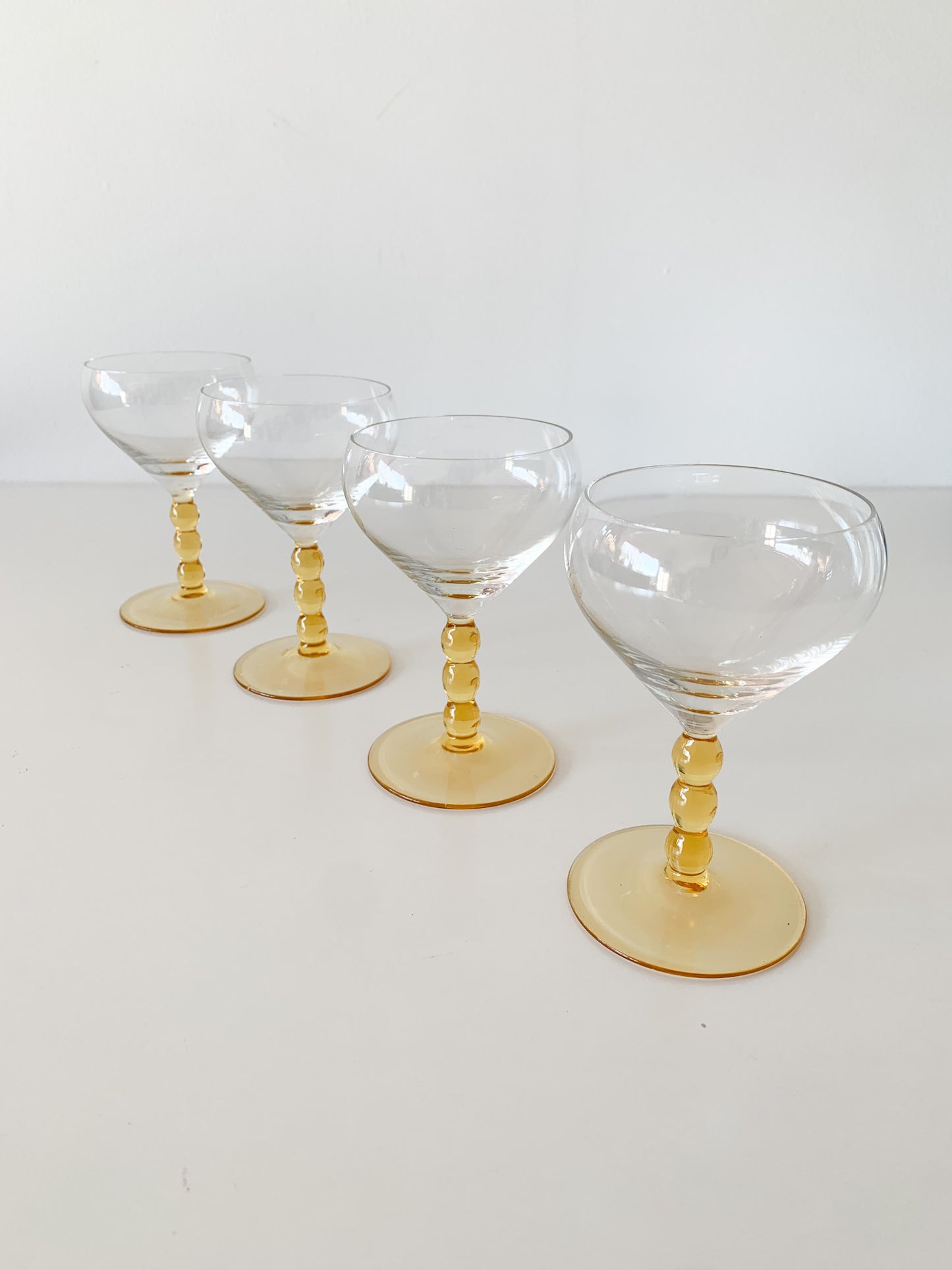Vintage Amber Bubble Stem Glasses set of 4.