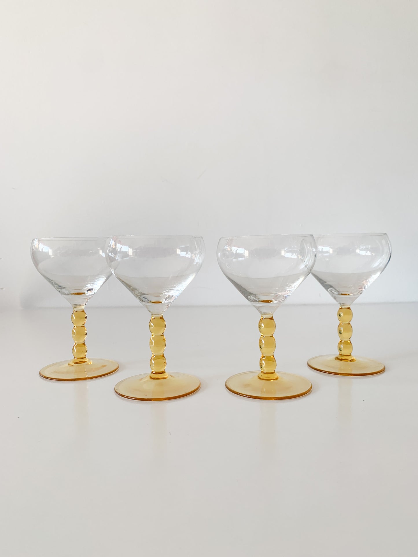 Vintage Amber Bubble Stem Glasses set of 4.