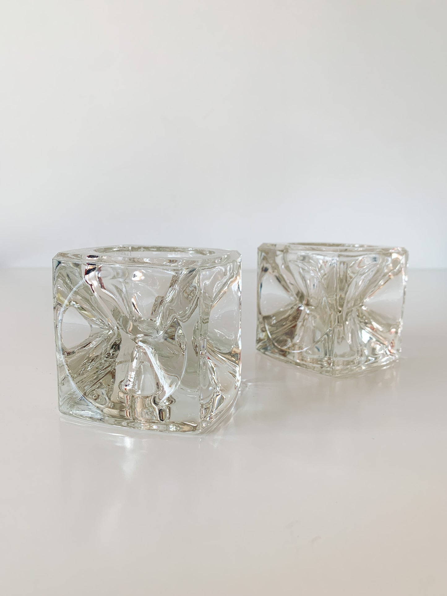 Vintage Glass Cube Dual Candle Holder, set of 2.
