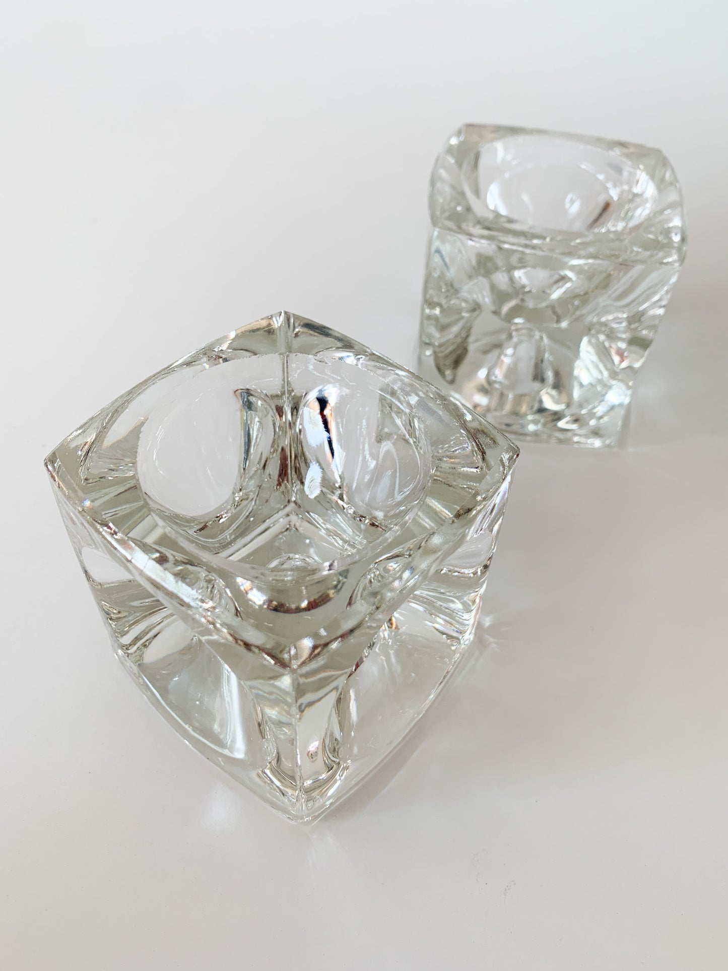 Vintage Glass Cube Dual Candle Holder, set of 2.