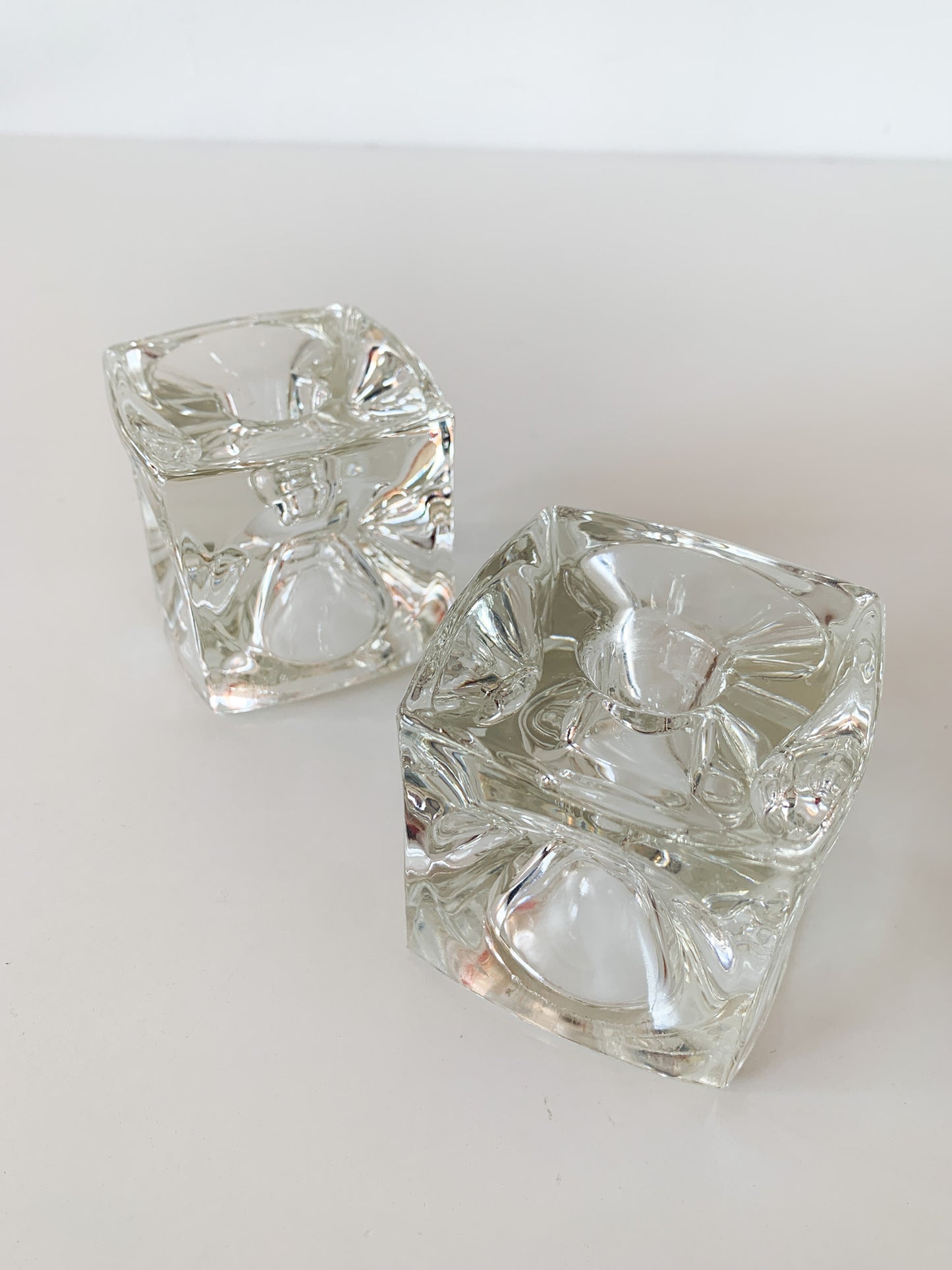 Vintage Glass Cube Dual Candle Holder, set of 2.