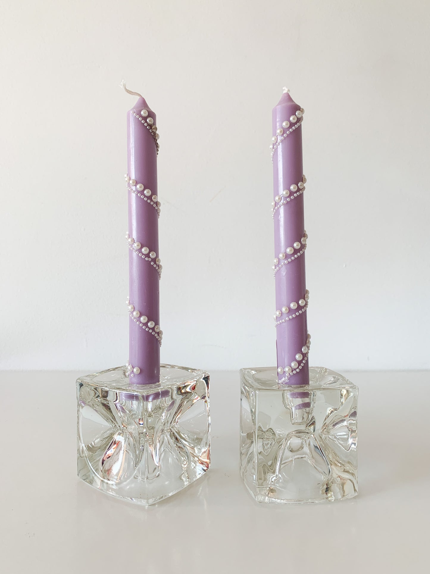 Vintage Glass Cube Dual Candle Holder, set of 2.