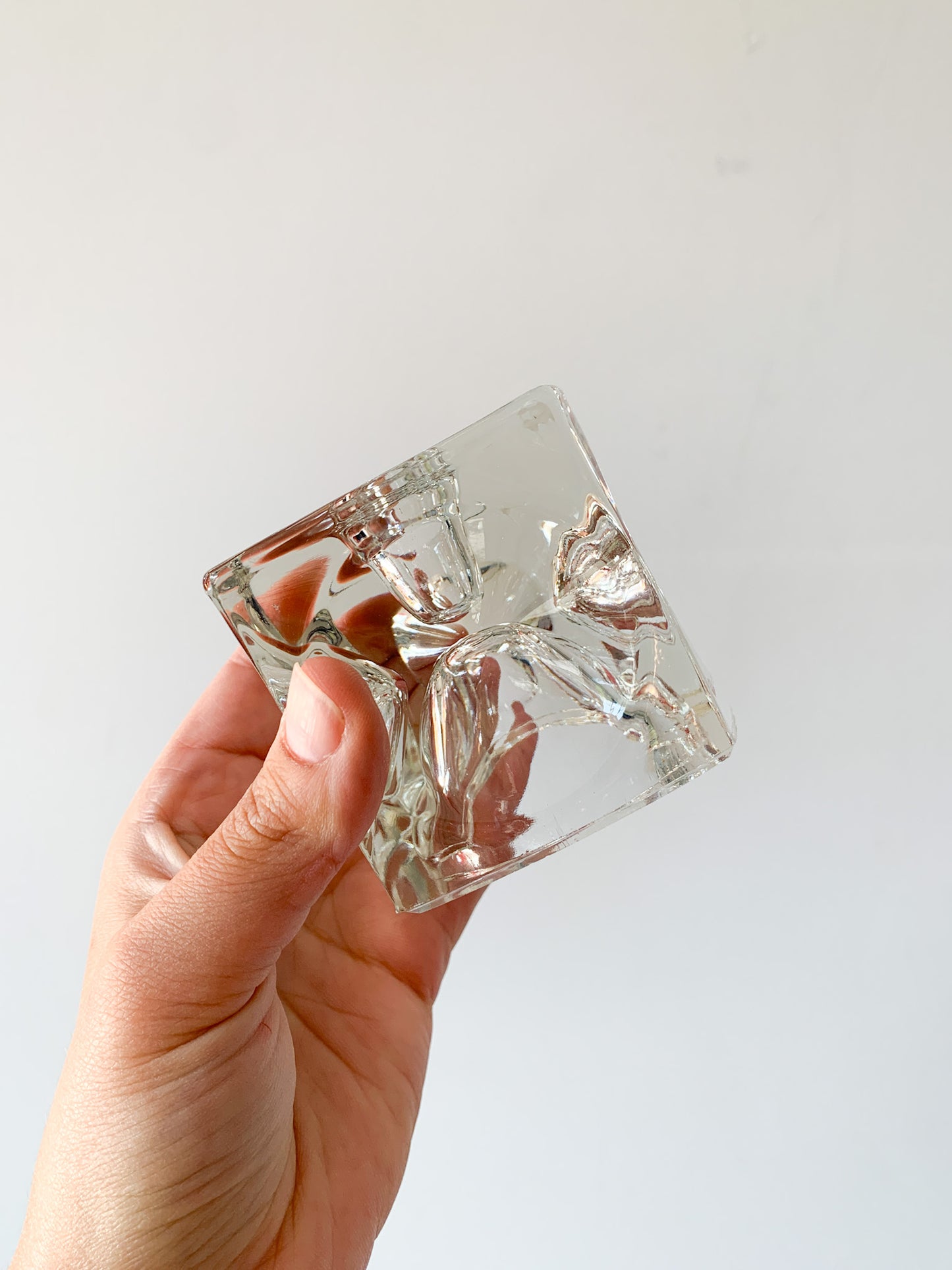 Vintage Glass Cube Dual Candle Holder, set of 2.
