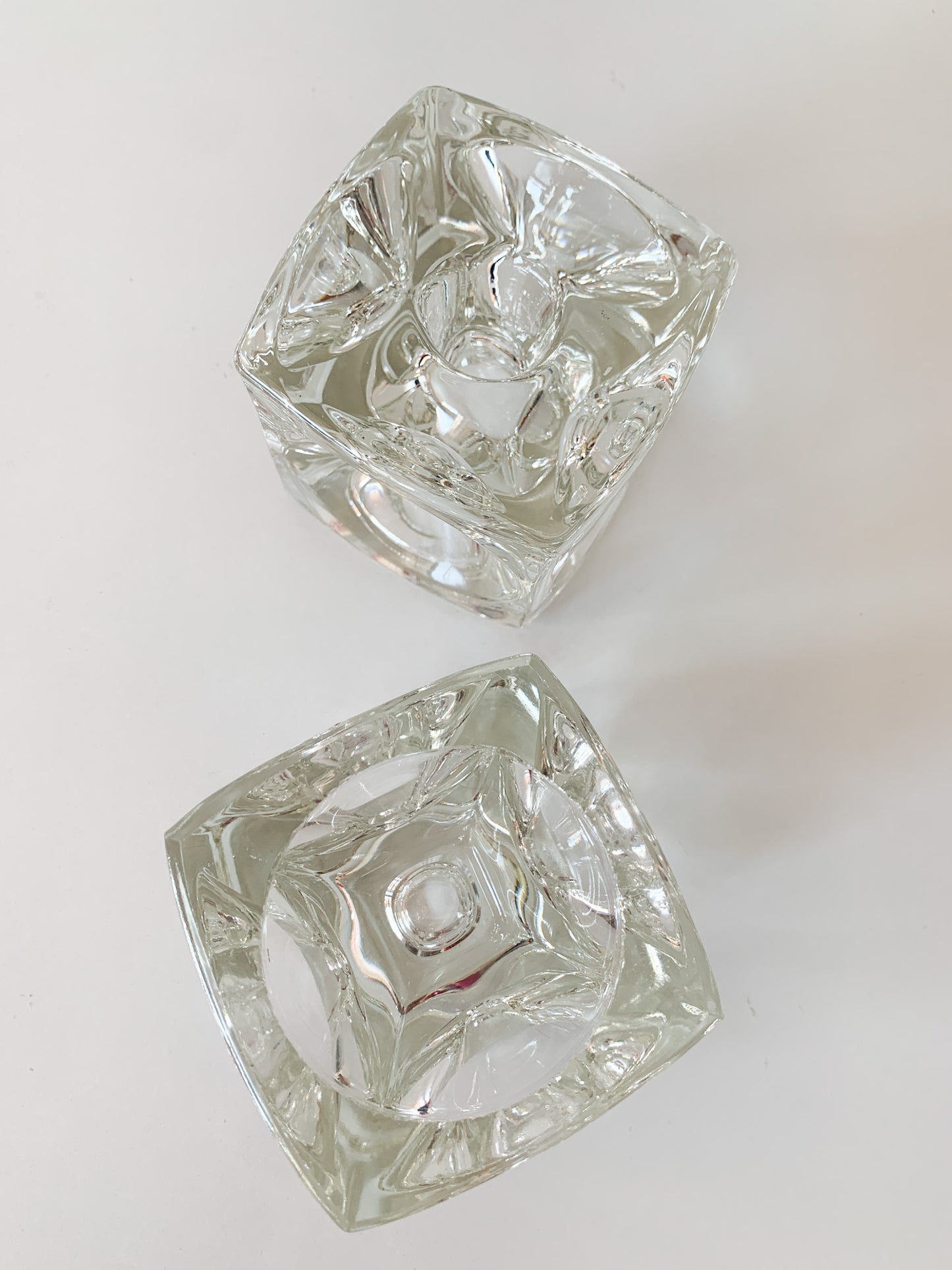 Vintage Glass Cube Dual Candle Holder, set of 2.