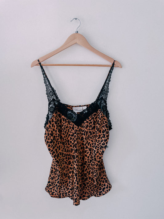 Y2K Leopard Print Silk Lingerie Top