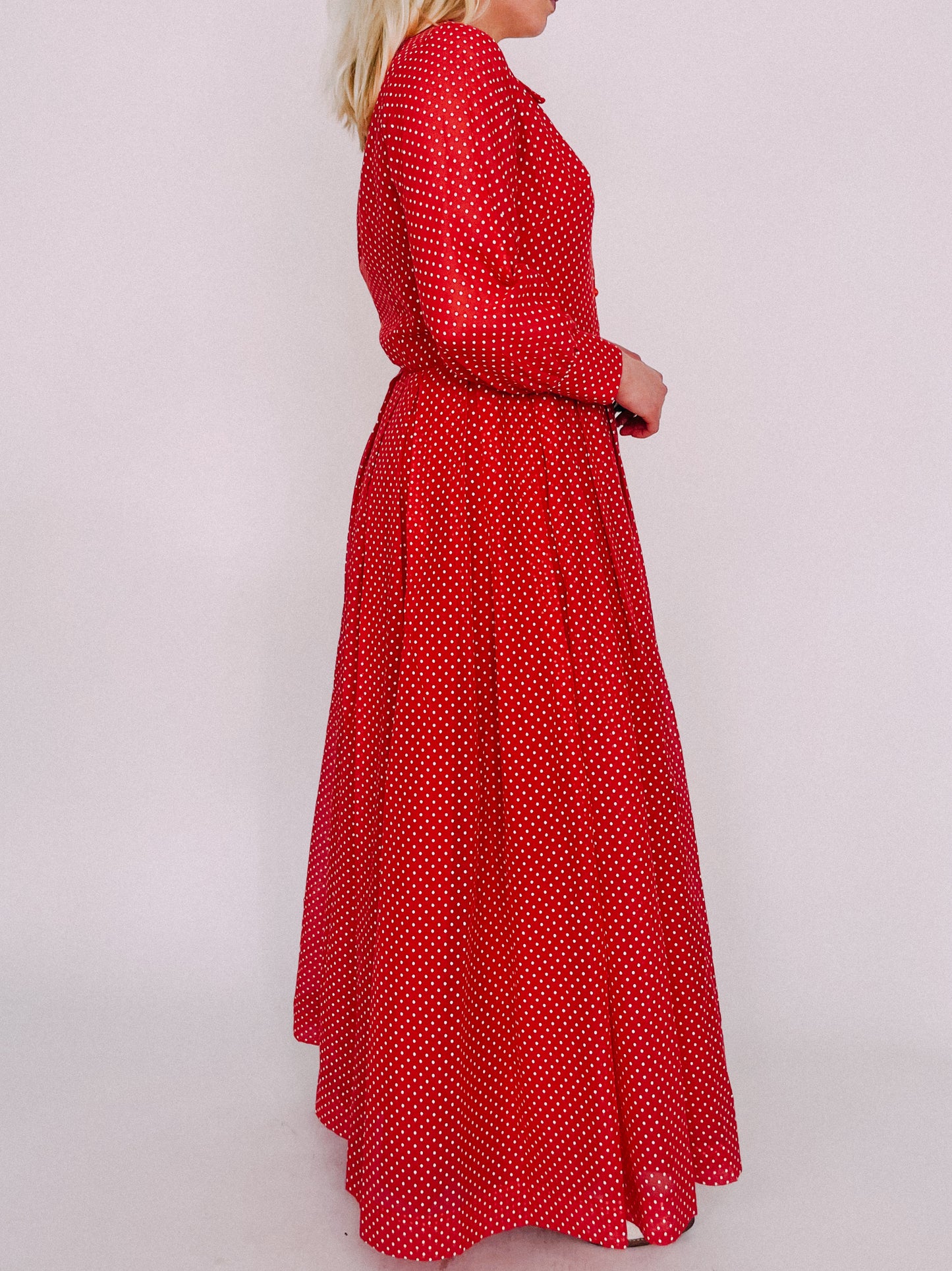 1970s Red Polka Dot Shirt Dress