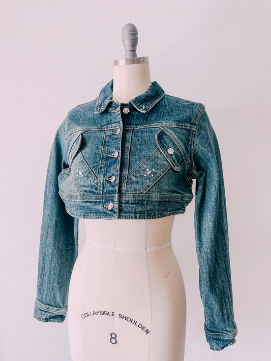 Y2K Rhinestone Denim Crop Jacket