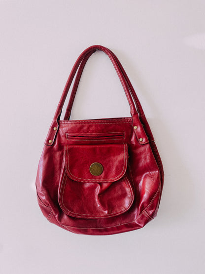 Y2K Red Faux Leather Slouch Bag