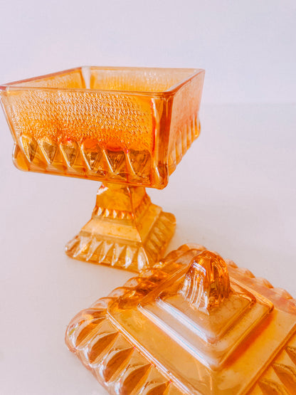 Vintage Iridescent Orange Carnival Glass Catchall