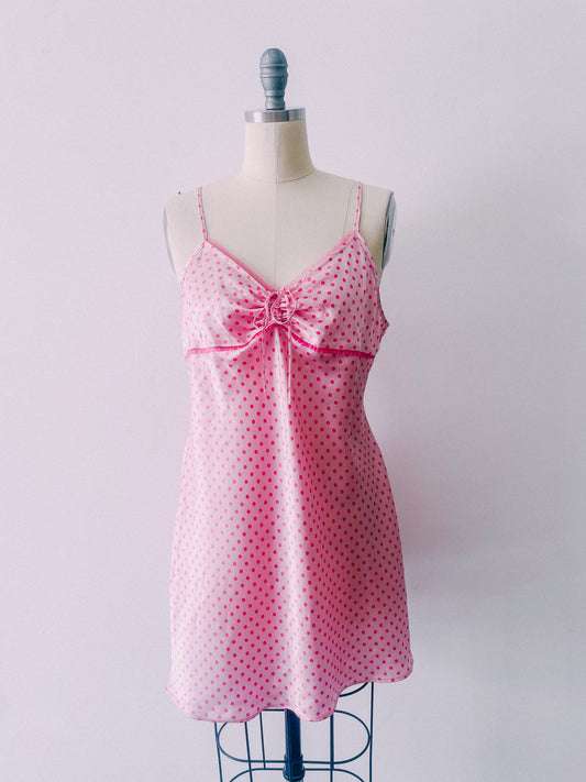 Y2K Pink Polka Dot Slip Dress