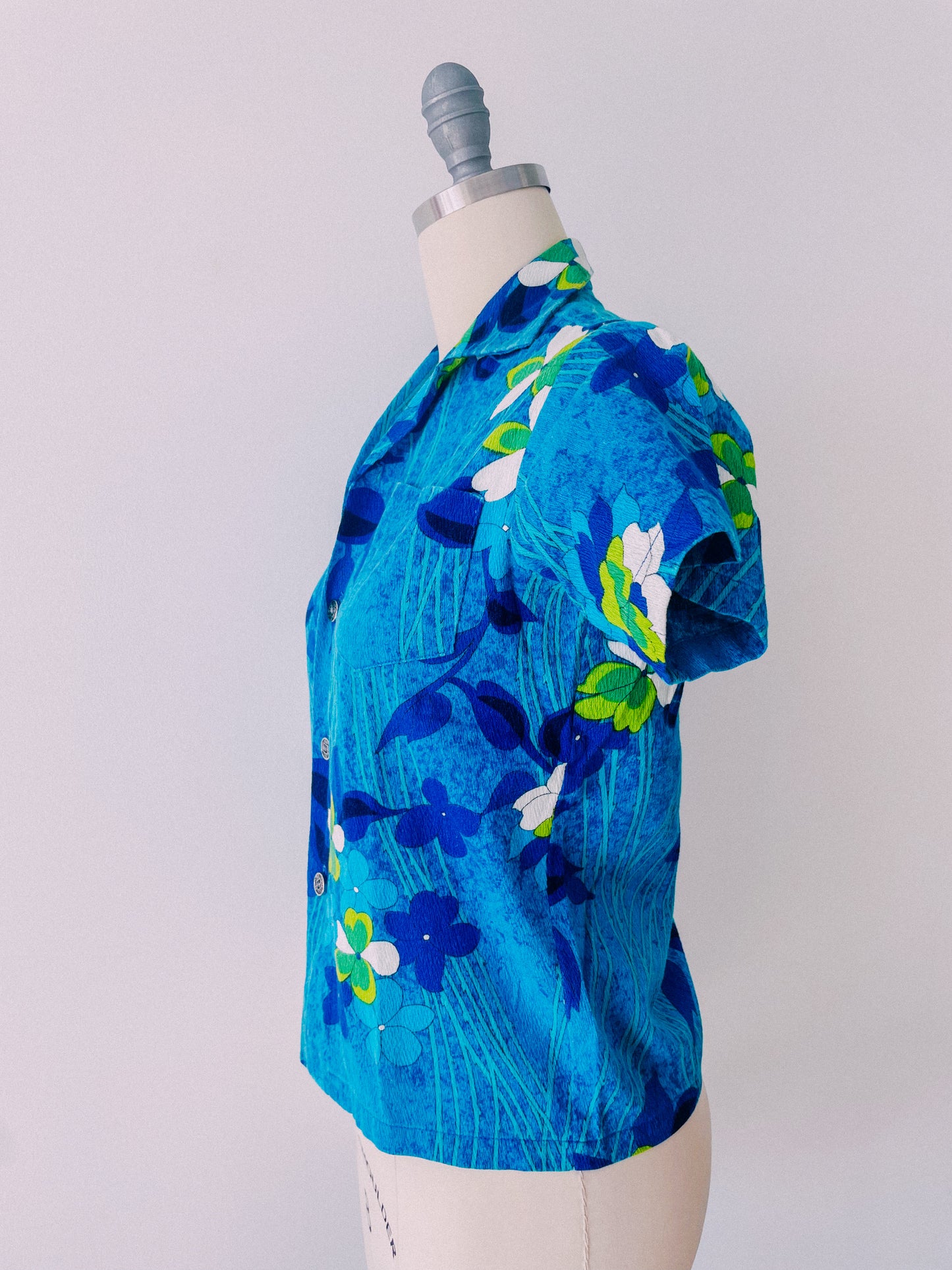 1960s Tropical Blue Floral Shirt