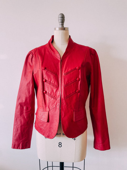 1980s Red Leather Cadet Jacket