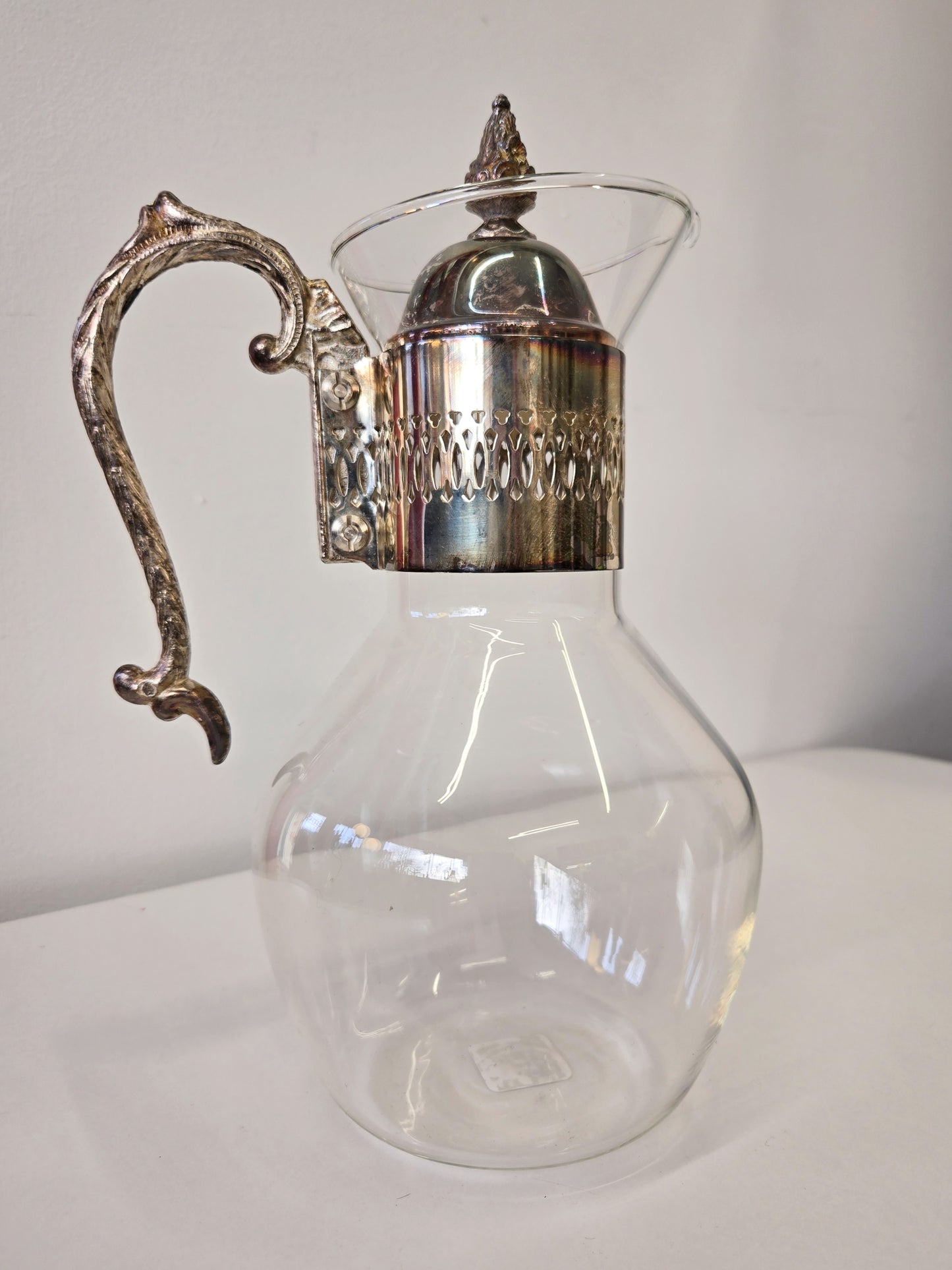 Corning Glass Pitcher with Silver Plated Hardware