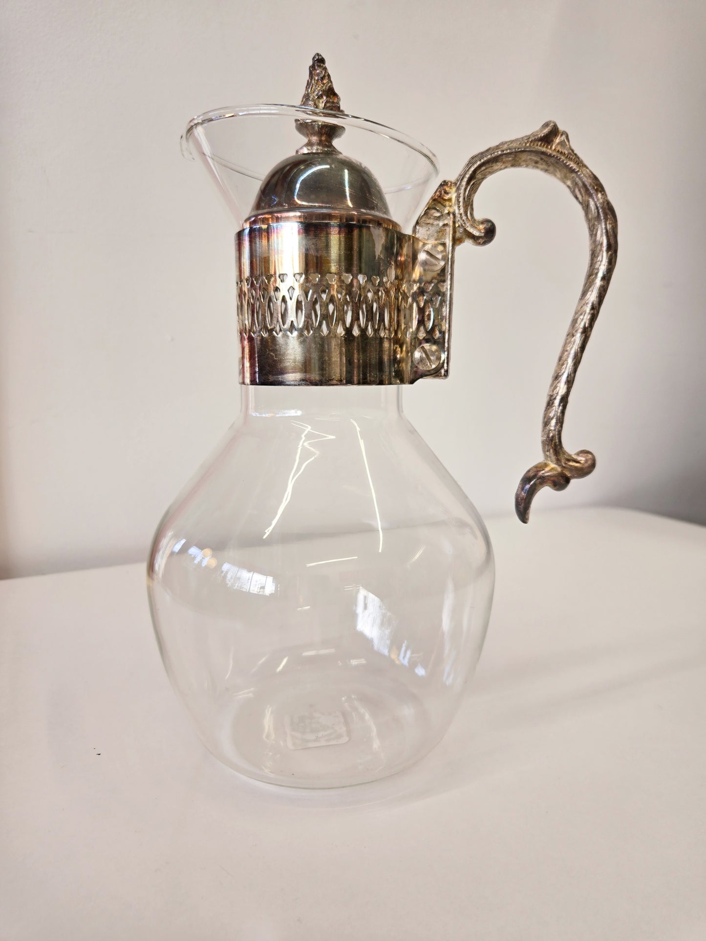 Corning Glass Pitcher with Silver Plated Hardware