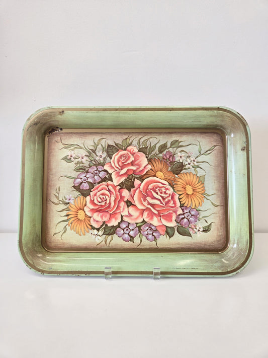 1960's Metal floral serving tray