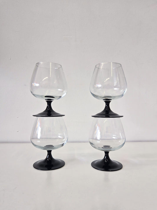 1990's Luminarc Domino Black Stem barware (4)