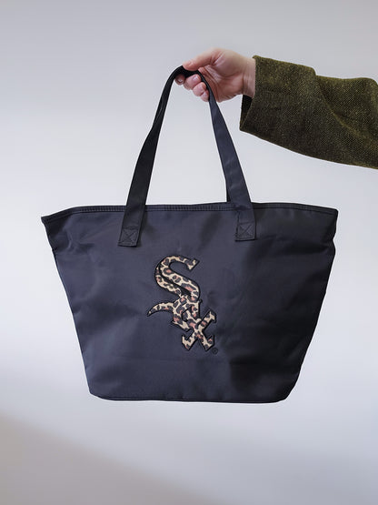 Chicago White Sox black + leopard tote bag