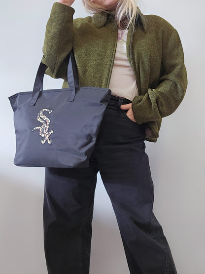 Chicago White Sox black + leopard tote bag