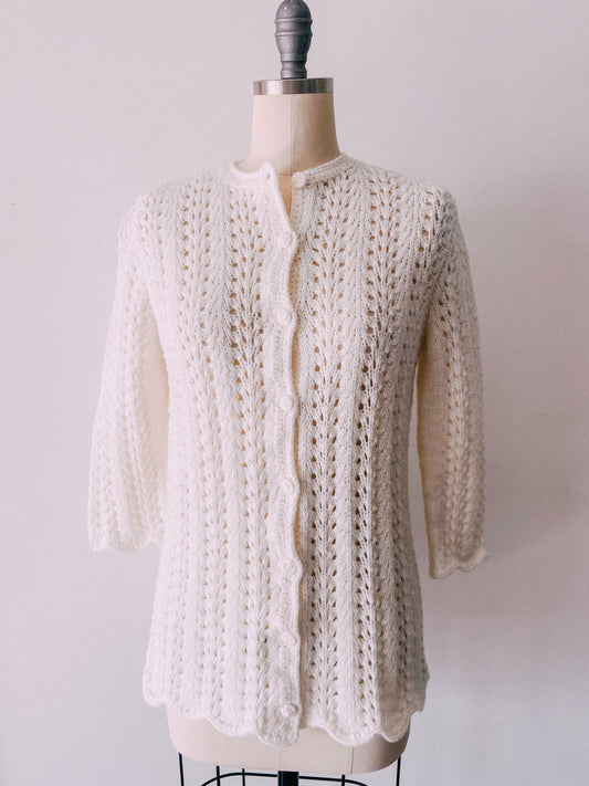 1960s White Loose-Knit Cardigan