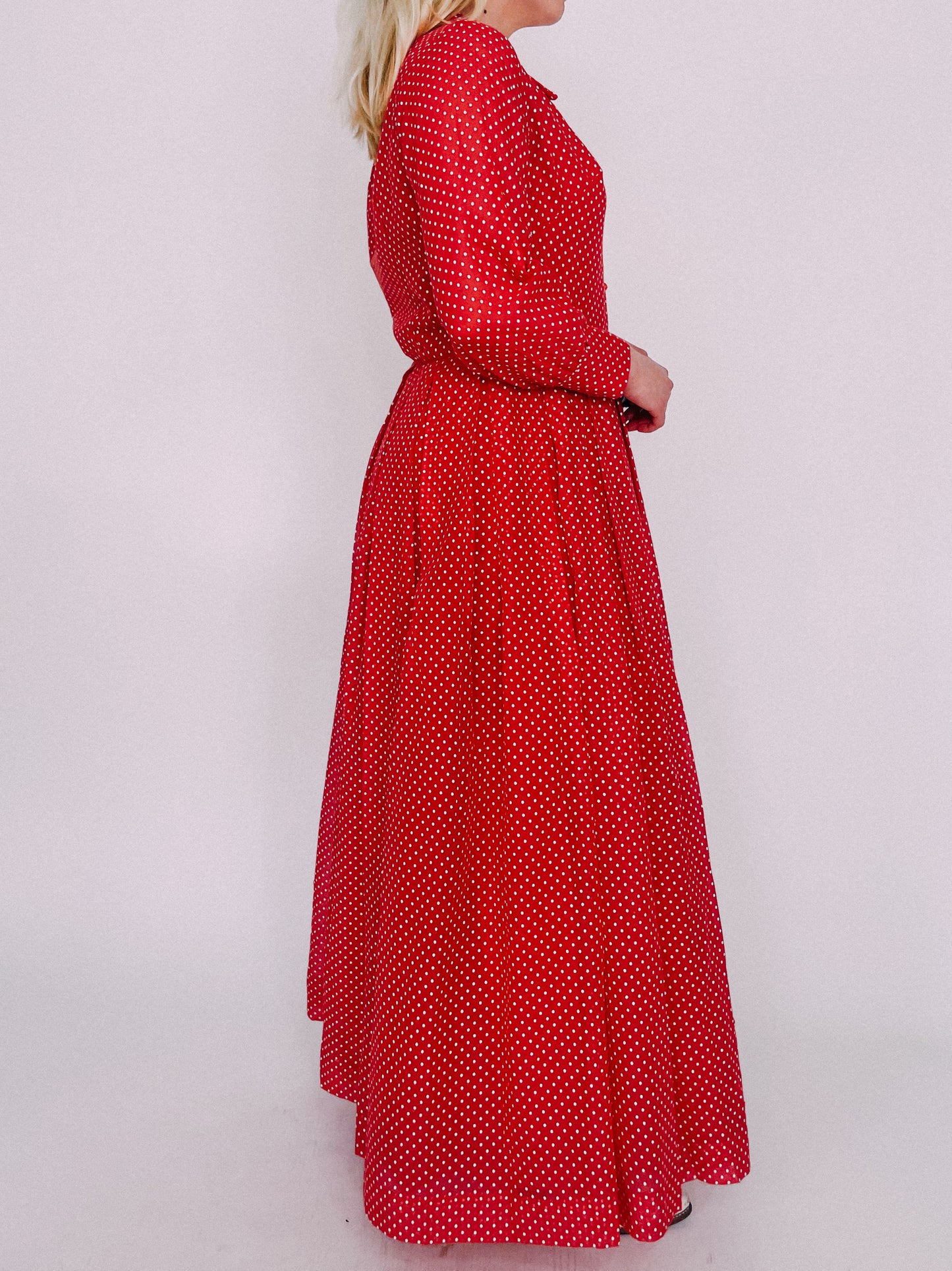 1970s Red Polka Dot Shirt Dress