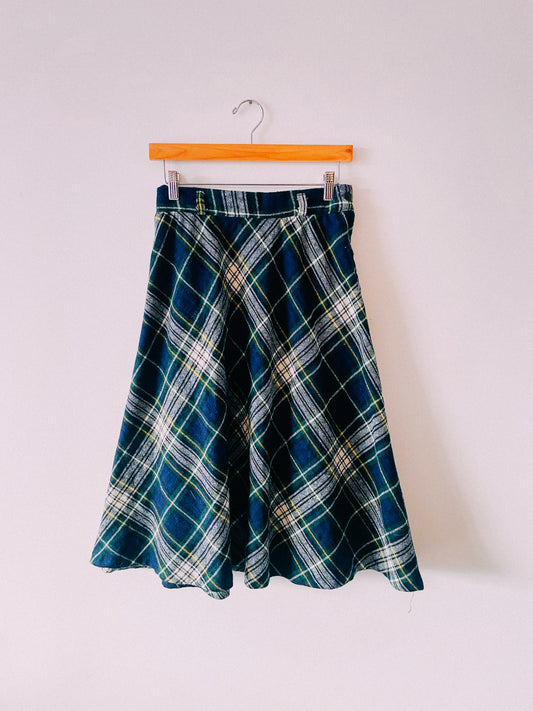 1970s Paquette Plaid Midi Skirt