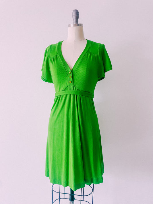 1970s Bright Green Mini Dress