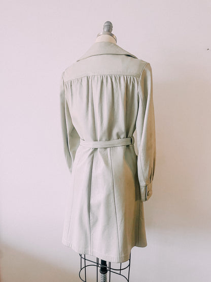 1970s Stone Gray Leather Trench Coat