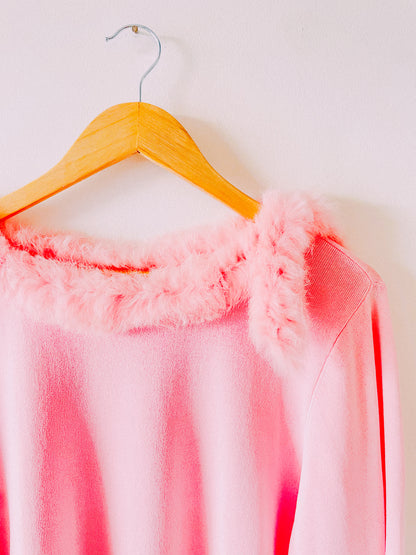 1990s Baby Pink Fur Collar Sweater