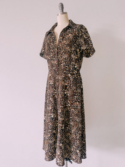 1990s Neutral Print Shirt Dress