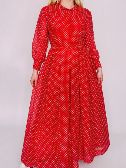 1970s Red Polka Dot Shirt Dress