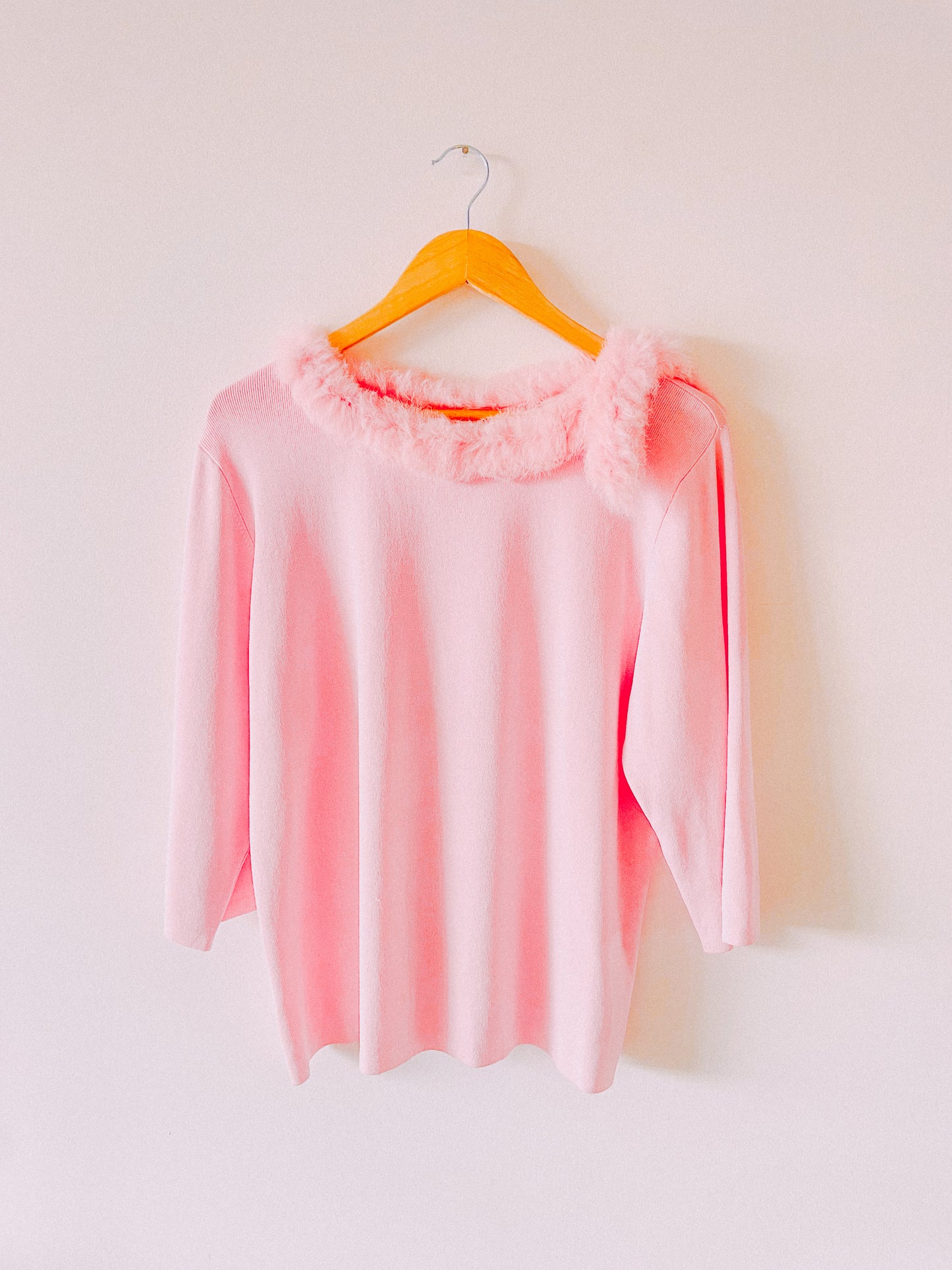 1990s Baby Pink Fur Collar Sweater