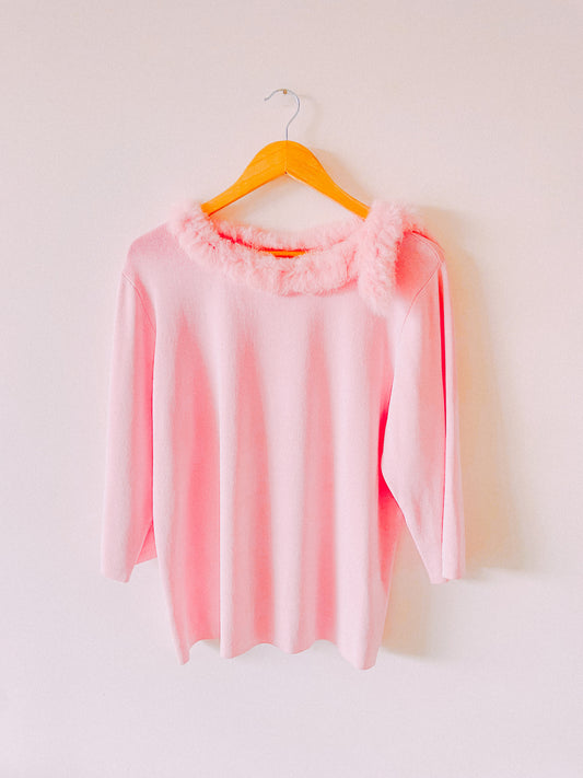 1990s Baby Pink Fur Collar Sweater