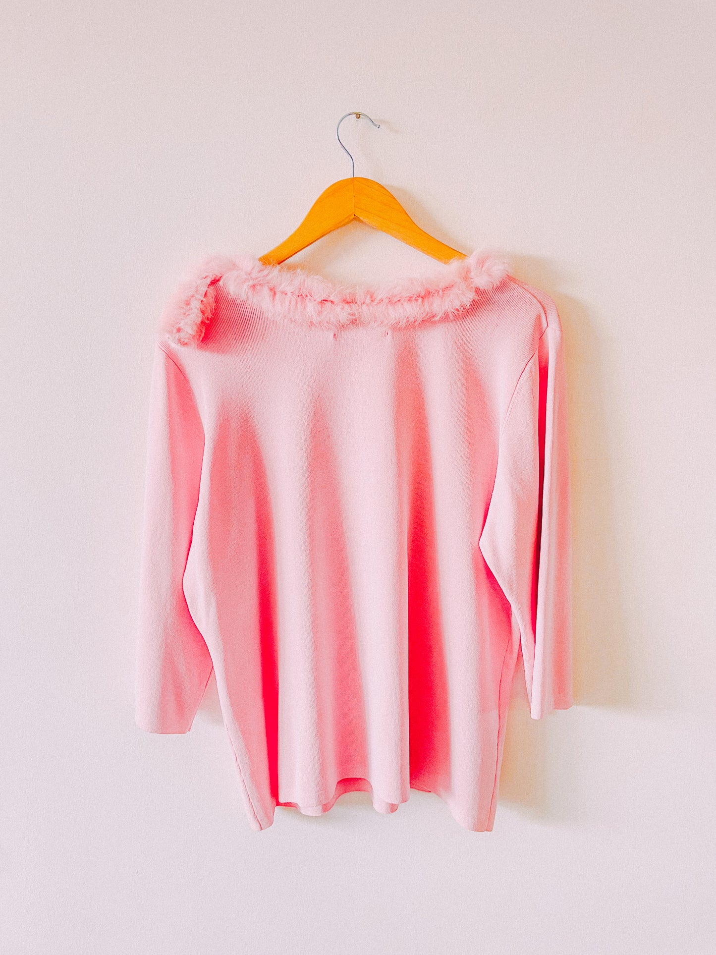 1990s Baby Pink Fur Collar Sweater