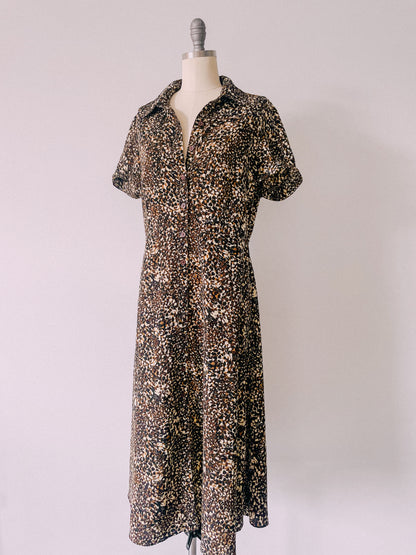 1990s Neutral Print Shirt Dress