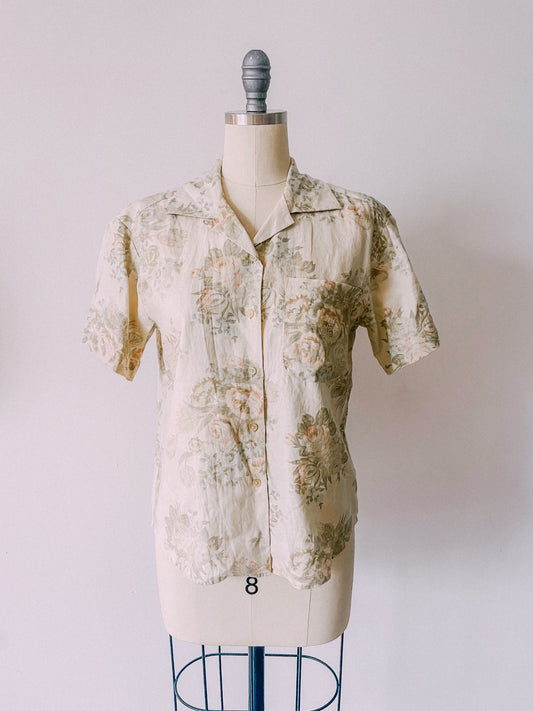 1990s Natural Florals Linen Shirt