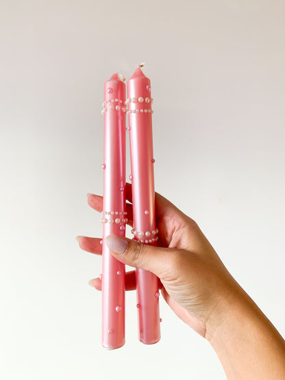 Embellished Pillar Candles, set of 2.