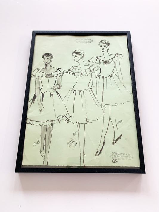 Vintage Framed Fashion Sketch