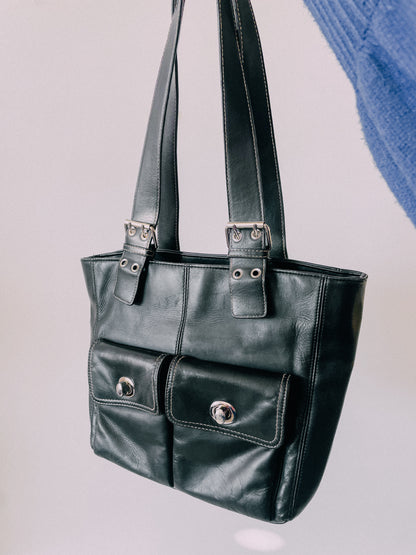 Y2K Black Leather Shoulder Bag