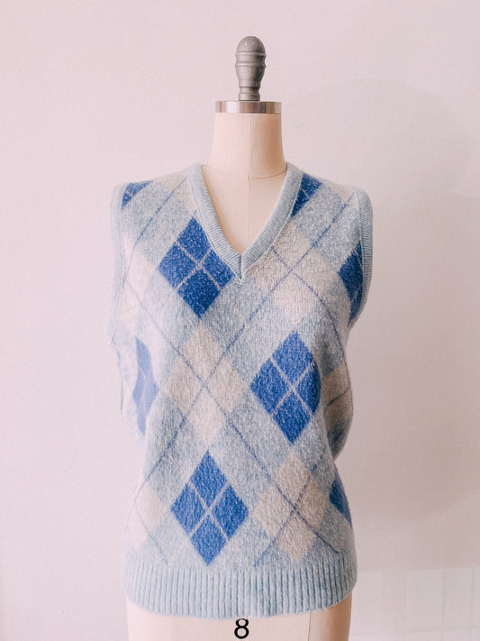 1960s Light Blue Argyle Sweater Vest