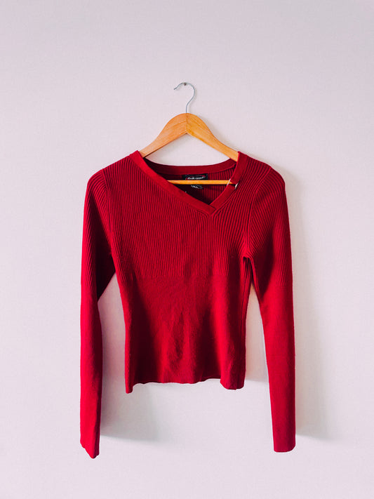 Y2K Red Asymmetrical Sweater