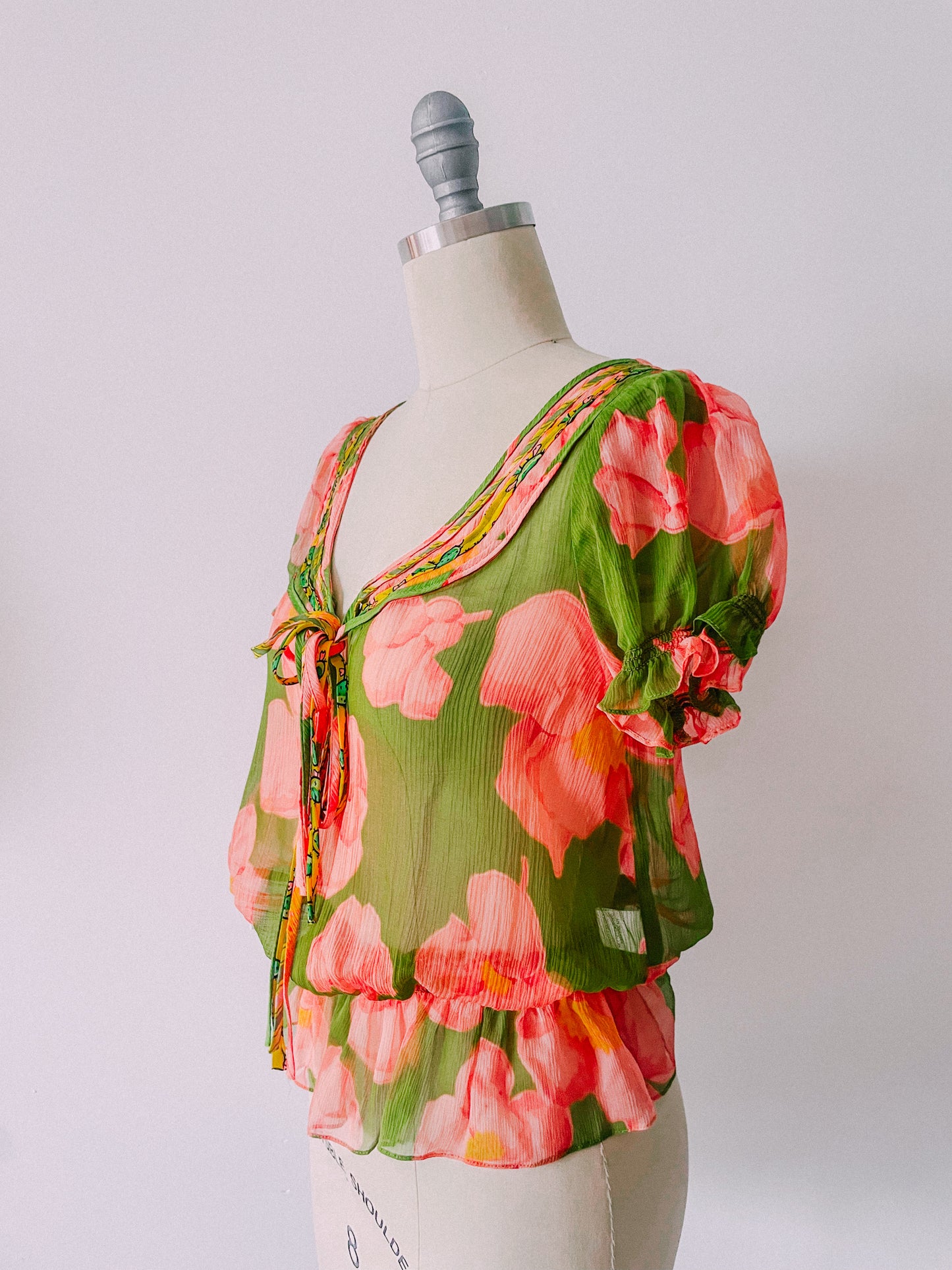 Y2K Bright Floral Silk Top