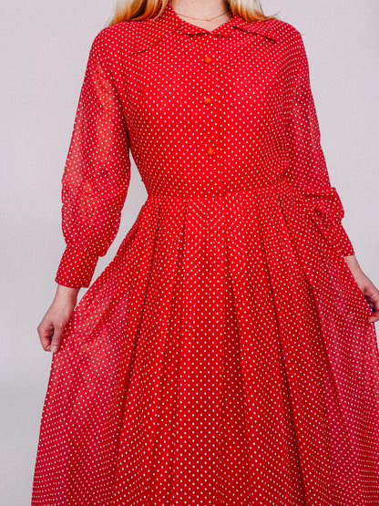 1970s Red Polka Dot Shirt Dress