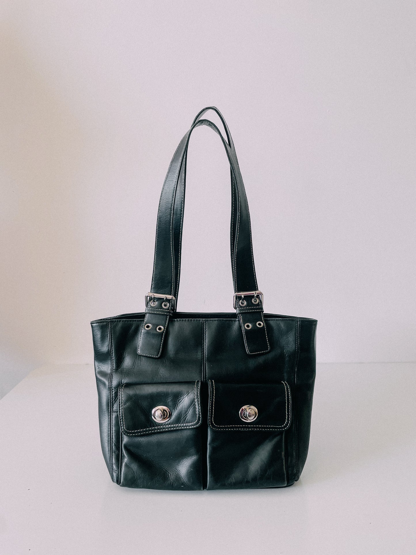 Y2K Black Leather Shoulder Bag