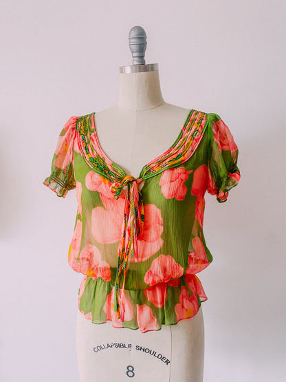 Y2K Bright Floral Silk Top