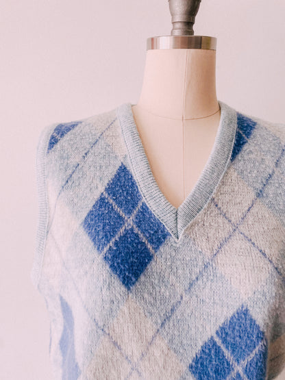 1960s Light Blue Argyle Sweater Vest