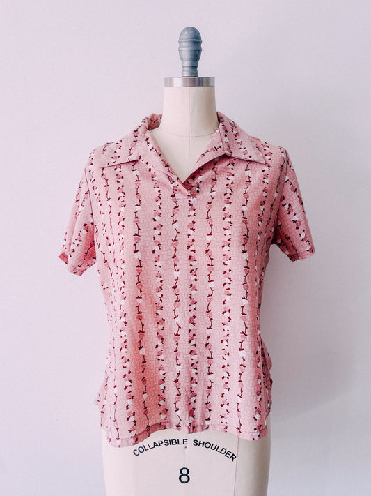 1970s Blush Pink Floral Shirt